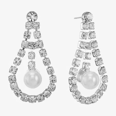 Monet Jewelry Timeless Silver Tone Womens Glass Simulated Pearl Hypoallergenic Drop Earrings In White