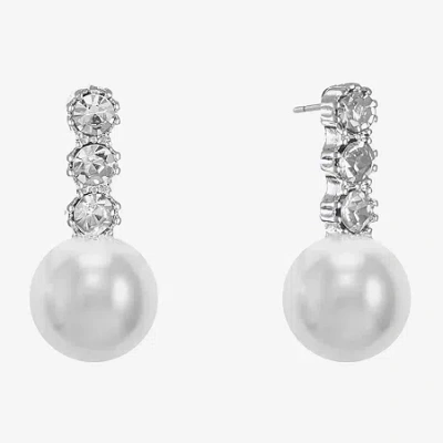 Monet Jewelry Timeless Silver Tone Womens Glass Simulated Pearl Hypoallergenic Drop Earrings In White