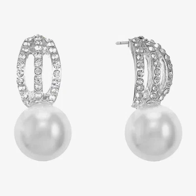 Monet Jewelry Timeless Silver Tone Womens Glass Simulated Pearl Hypoallergenic Drop Earrings In Metallic