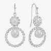 Monet Jewelry Timeless Silver Tone Womens Glass Simulated Pearl Round Drop Earrings In White
