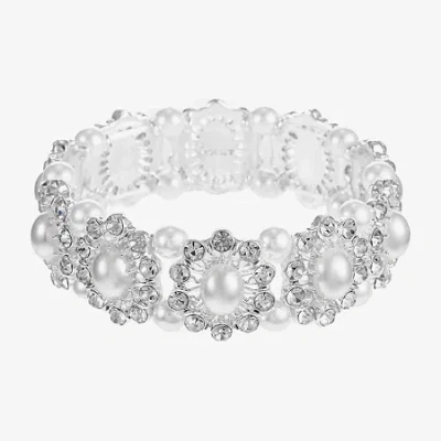 Monet Jewelry Timeless Silver Tone Womens Glass Simulated Pearl Stretch Bracelet In Metallic