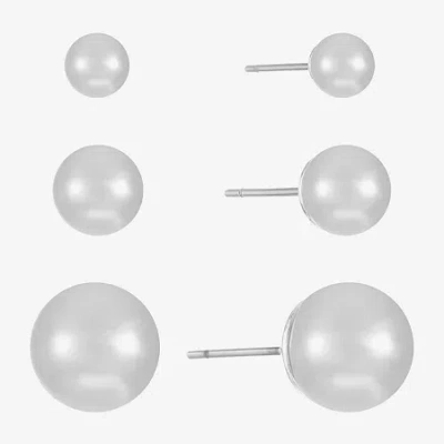 Monet Jewelry Timeless Stud Womens Simulated Pearl Ball Hypoallergenic 3 Pair Earring Set In Silver