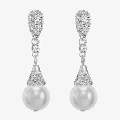Monet Jewelry Timeless Womens Glass Hypoallergenic Drop Earrings In White