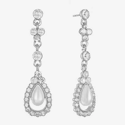 Monet Jewelry Timeless Womens Glass Simulated Pearl Hypoallergenic Drop Earrings In White