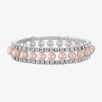 Monet Jewelry Timeless Womens Glass Simulated Pearl Round Stretch Bracelet In Pink