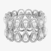 Monet Jewelry Timeless Womens Glass Simulated Pearl Stretch Bracelet In Silver