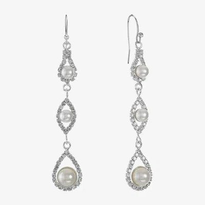 Monet Jewelry Timeless Womens Simulated Pearl Drop Earrings In Silver