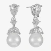 Monet Jewelry Timeless Womens Simulated Pearl Hypoallergenic Drop Earrings In Silver