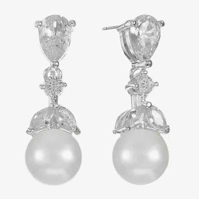 Monet Jewelry Timeless Womens Simulated Pearl Hypoallergenic Drop Earrings In Silver