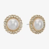 Monet Jewelry White Simulated Pearl 16mm Stud Earrings In Gold
