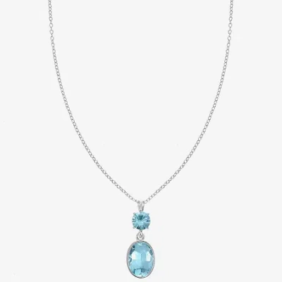 Monet Jewelry Womens Blue Glass Oval 17 Inch Pendant Necklace