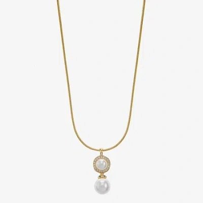 Monet Jewelry Womens Glass Simulated Pearl Round 17 Inch Pendant Necklace In Gold
