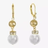 Monet Jewelry Womens Glass Simulated Pearl Round Drop Earrings In Gold