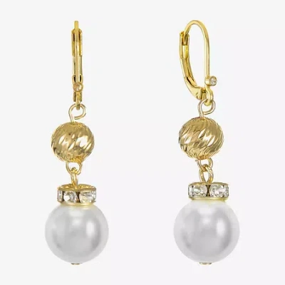 Monet Jewelry Womens Glass Simulated Pearl Round Drop Earrings In Gold