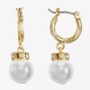 Monet Jewelry Womens Glass Simulated Pearl Round Hypoallergenic Drop Earrings In Gold