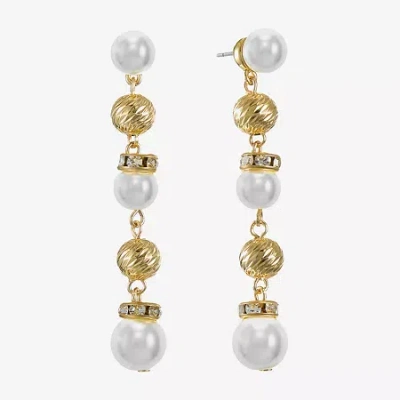 Monet Jewelry Womens Glass Simulated Pearl Round Hypoallergenic Drop Earrings In White