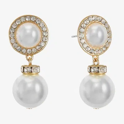 Monet Jewelry Womens Glass Simulated Pearl Round Hypoallergenic Drop Earrings In Gold