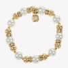 Monet Jewelry Womens Glass Simulated Pearl Round Stretch Bracelet In Gold