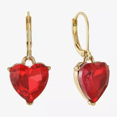 Monet Jewelry Womens Red Glass Heart Drop Earrings In Gold