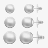 Monet Jewelry Womens Simulated Pearl Ball 3 Pair Earring Set In Silver