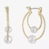 Monet Jewelry Womens White Simulated Pearl 22mm Hypoallergenic Hoop Earrings In White