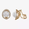 Monet Jewelry Womens White Simulated Pearl Clip On Earrings In Gold