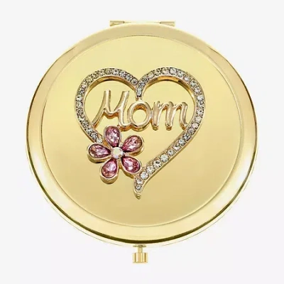 Monet Mom Gold Tone Heart Compact Mirror In Transparent