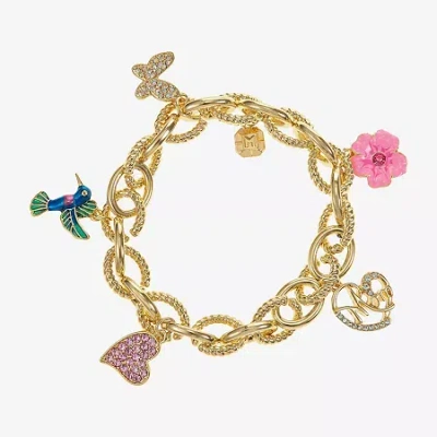 Monet Mom Womens Pink Glass Flower Stretch Bracelet In Gold