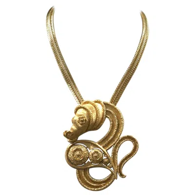 Pre-owned Monet Mythical Gold Seahorse Pendant Necklace In Brown