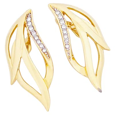 Pre-owned Monet Oversized Gold Abstract Climber Earrings With Rhinestones By , 1980s