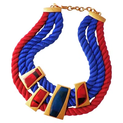 Pre-owned Monet Red And Blue "directives" Modernist Rope Collar Necklace By , 1980s