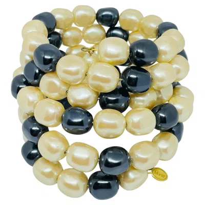 Pre-owned Monet Signed Cream Grey Glass Pearl Designer Wrap Beaded Bracelet In White
