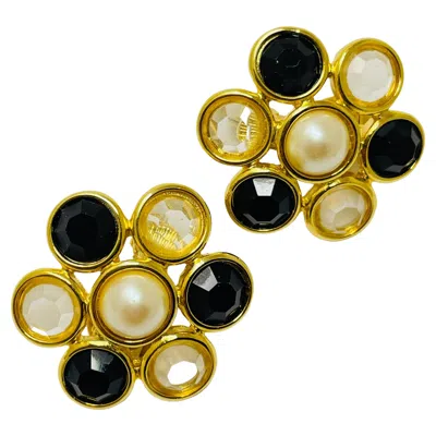 Pre-owned Monet Signed Gold Glass Designer Clip On Earrings In Multi