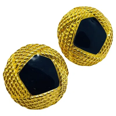 Pre-owned Monet Signed Gold Tone Enamel Designer Clip On Earrings In Multi