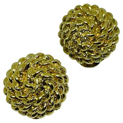 Pre-owned Monet Signed Gold Tone Twisted Rope Designer Clip On Earrings In Multi