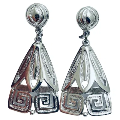 Pre-owned Monet Signed Vintage Dangle Silver Designer Clip On Earrings In Multi