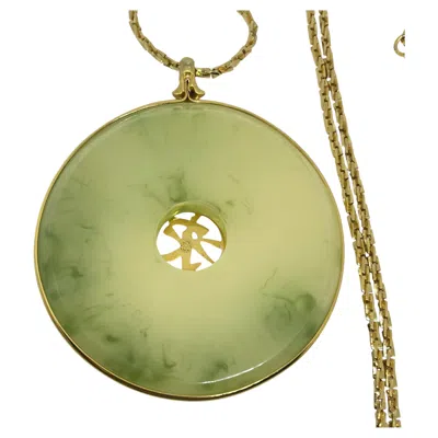 Pre-owned Monet Signed Vintage Faux Jade Oriental Large Pendant Designer Necklace In Green