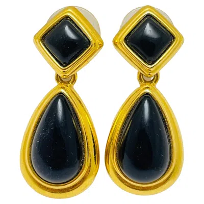 Pre-owned Monet Signed Vintage Gold Black Lucite Dangle Designer Runway Earrings