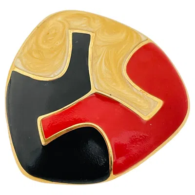 Pre-owned Monet Signed Vintage Gold Enamel Modernist Abstract Designer Brooch In Multi
