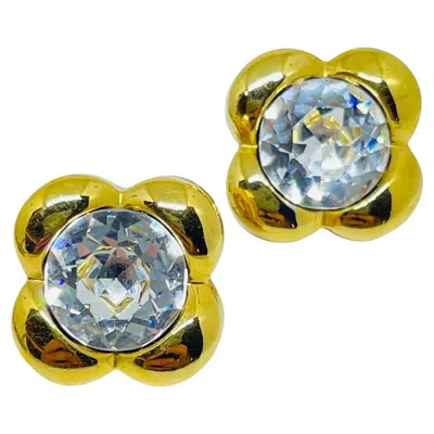 Pre-owned Monet Signed Vintage Gold Plated Rhinestones Designer Pierced Earrings In Multiple