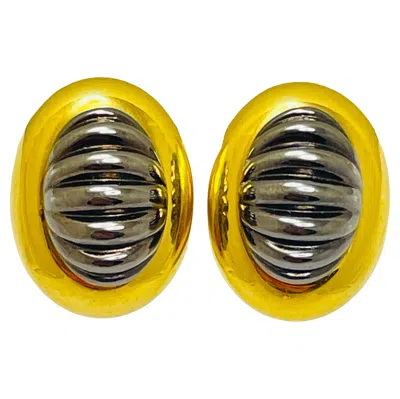 Pre-owned Monet Signed Vintage Gold Silver Designer Runway Clip On Earrings In Multi