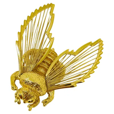 Pre-owned Monet Signed Vintage Gold Tone Bee Fly Insect Figural Designer Brooch In Multi