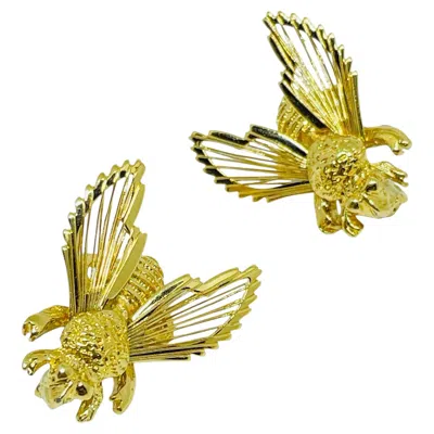 Pre-owned Monet Signed Vintage Gold Tone Bee Fly Insect Set Of 2 Designer Small Brooch In Multi