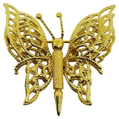 Pre-owned Monet Signed Vintage Gold Tone Butterfly Designer Brooch In Multi