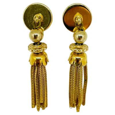 Pre-owned Monet Signed Vintage Gold Tone Dangle Chain Tassel Designer Clip On Earrings In Multiple