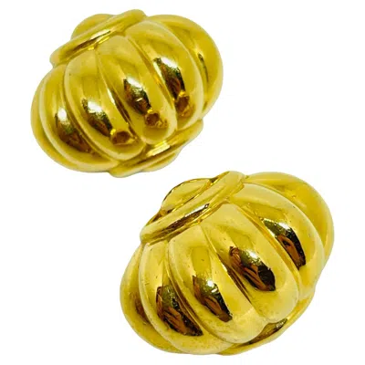 Pre-owned Monet Signed Vintage Gold Tone Designer Clip Earrings In Multi