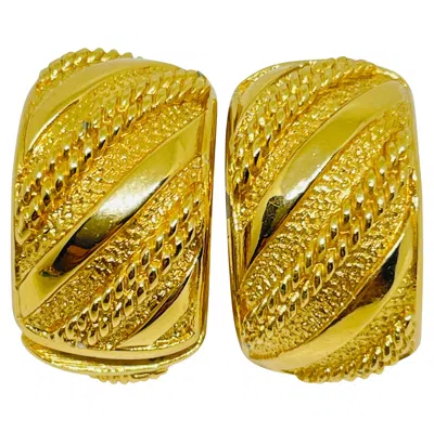 Pre-owned Monet Signed Vintage Gold Tone Designer Hoop Clip On Earrings In Multi