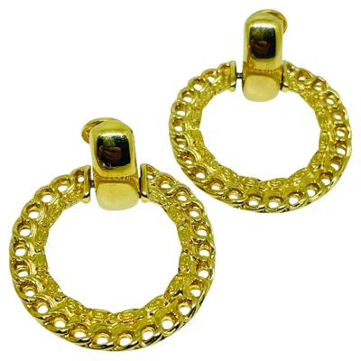 Pre-owned Monet Signed Vintage Gold Tone Door Knocker Designer Clip On Earrings In Multi