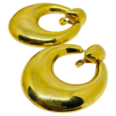 Pre-owned Monet Signed Vintage Gold Tone Door Knocker Modernist Designer Clip On Earrings In Multi