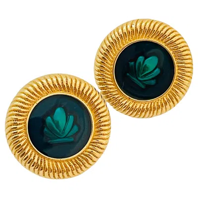 Pre-owned Monet Signed Vintage Gold Tone Enamel Designer Earrings In Multi